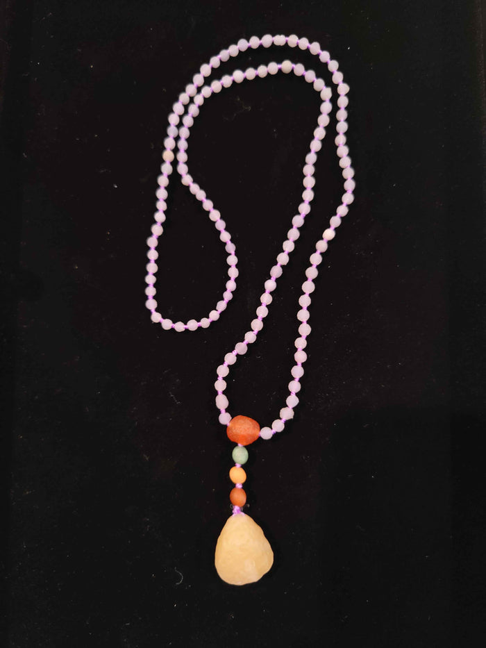 Grape Agate Bead Necklace with Gobi Desert Agate Pendant