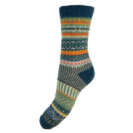 Green and orange Scandi patterned soft Cosy socks