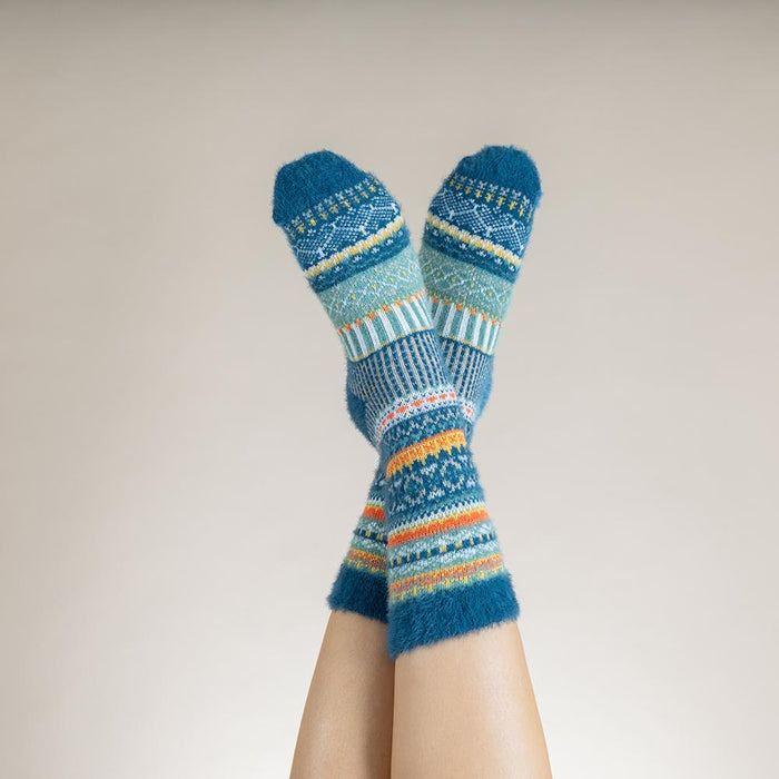 Green and orange Scandi patterned soft Cosy socks