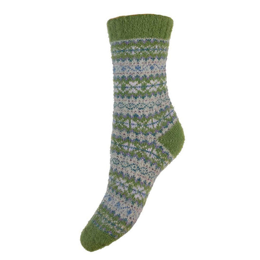Green, blue and grey Scandi patterned soft Cosy socks