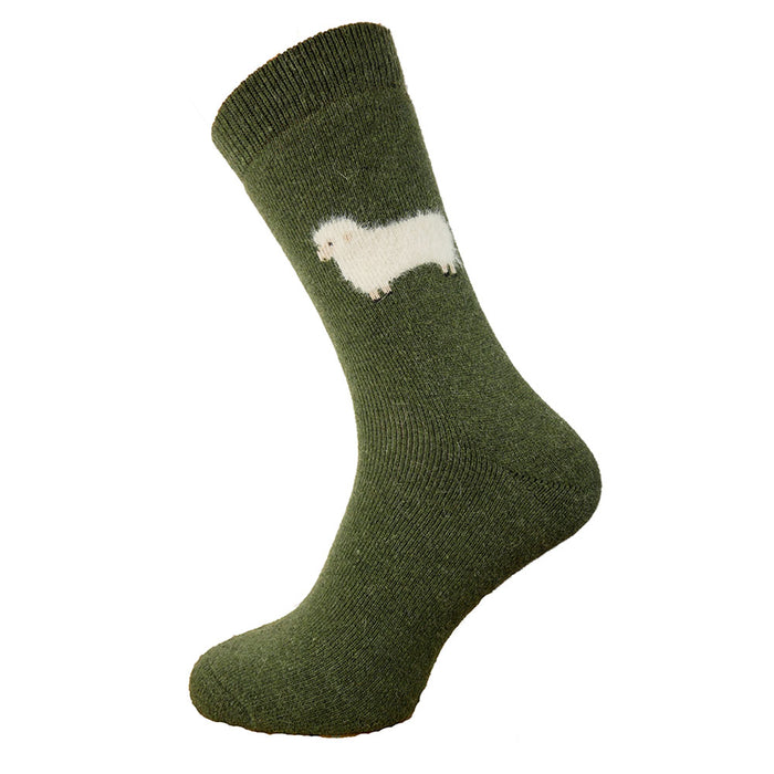 Green wool socks with fluffy sheep
