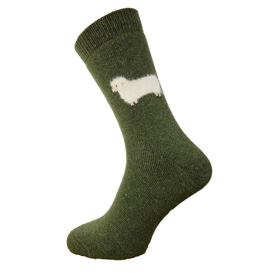 Green wool socks with fluffy sheep