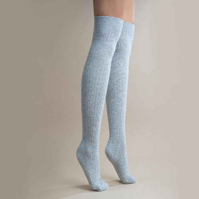 Grey cable knit over-the-Knee Wool Blend Socks