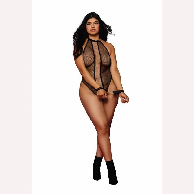 Halter Fishnet Teddy W/ Chains Black Q/s Intimates Adult Boutique