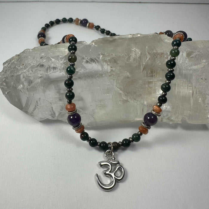 Handmade Bead Necklace with Silver 'Om' Pendant - Smokin Resin Company