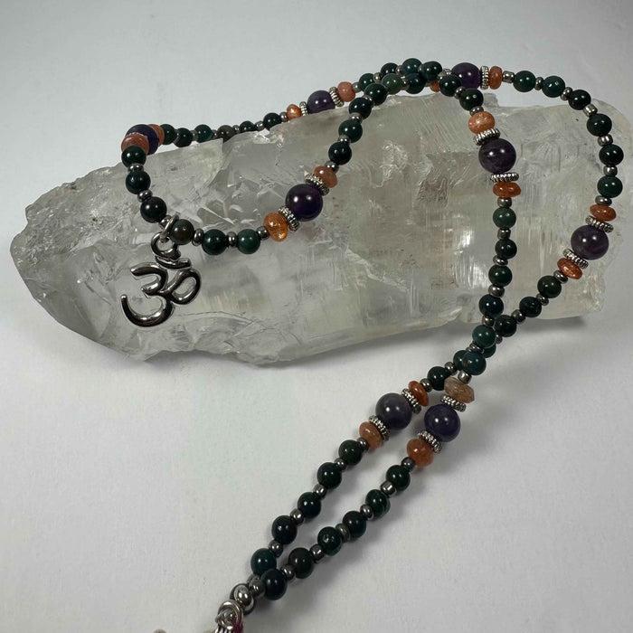 Handmade Bead Necklace with Silver 'Om' Pendant - Smokin Resin Company