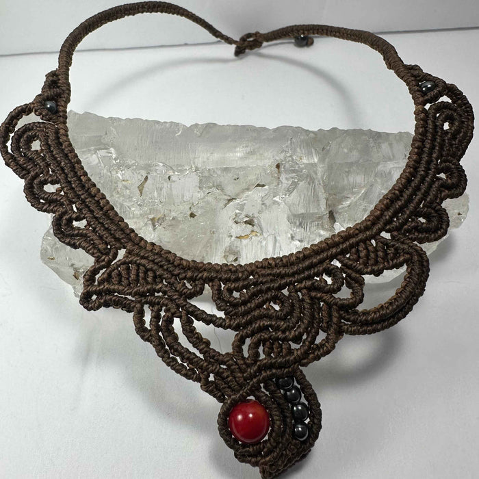 Handmade Macrame Choker with Coral Bead - Smokin Resin Company