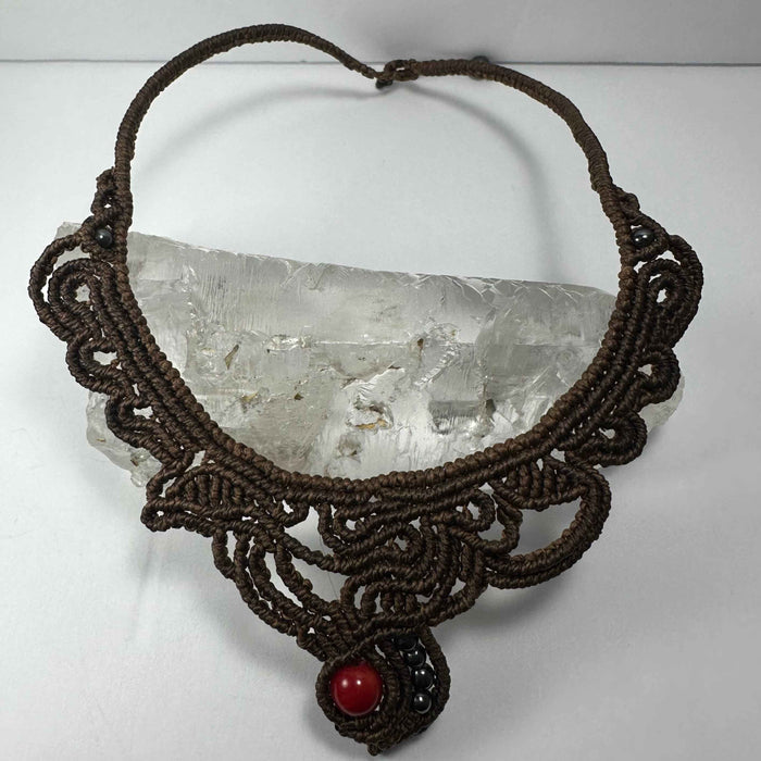 Handmade Macrame Choker with Coral Bead - Smokin Resin Company