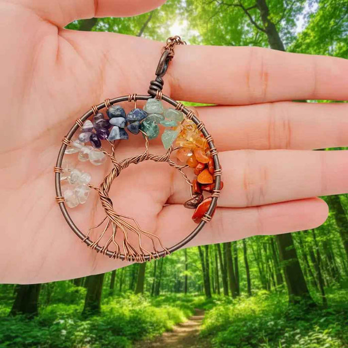 Handmade Natural Stone Gravel Pendant Necklace: Colored