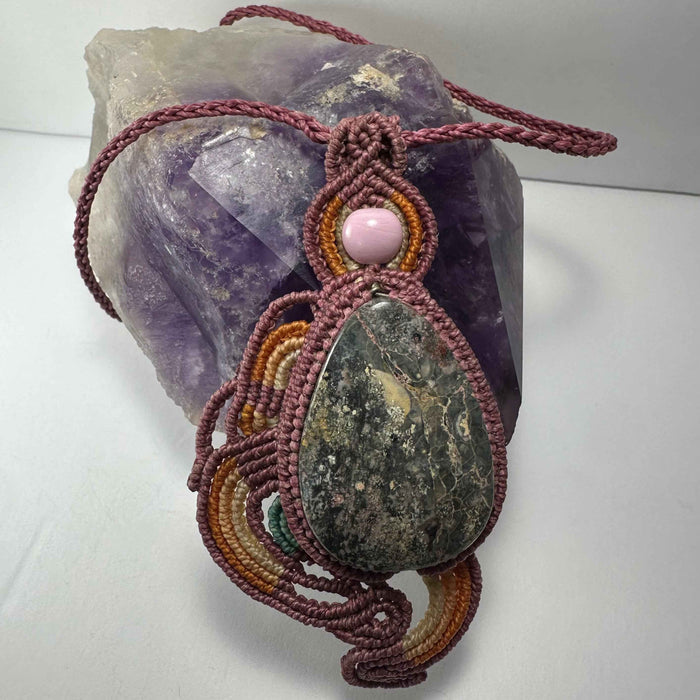 Handmade Rhodonite Macrame Necklace - Smokin Resin Company