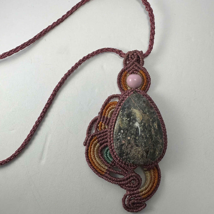 Handmade Rhodonite Macrame Necklace - Smokin Resin Company