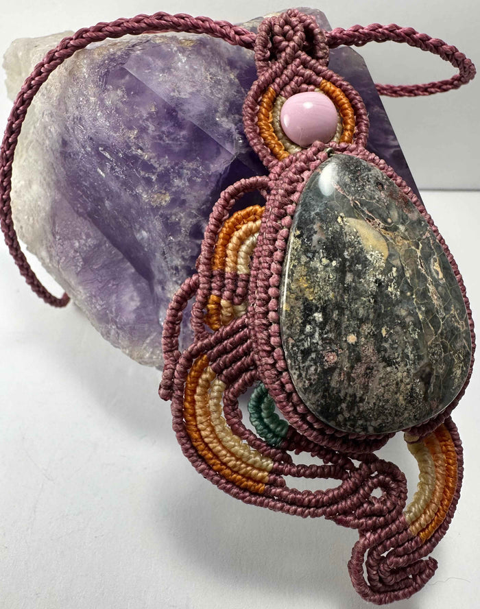 Handmade Rhodonite Macrame Necklace - Smokin Resin Company
