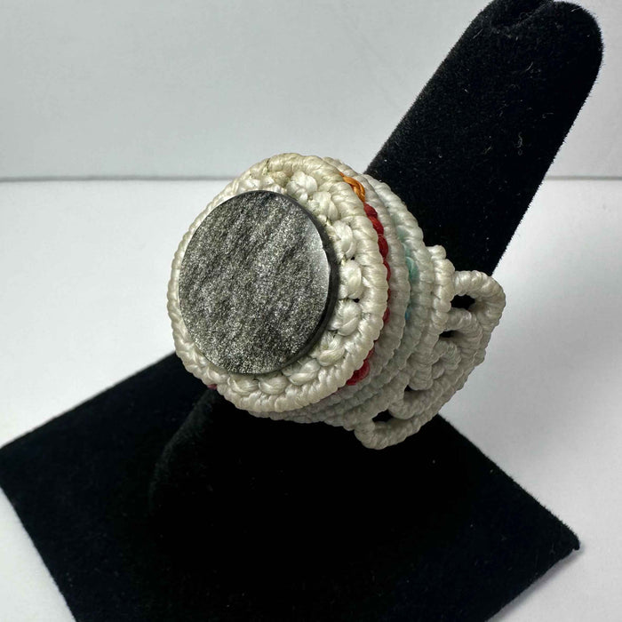 White Round Silver Sheen Obsidian Size 8