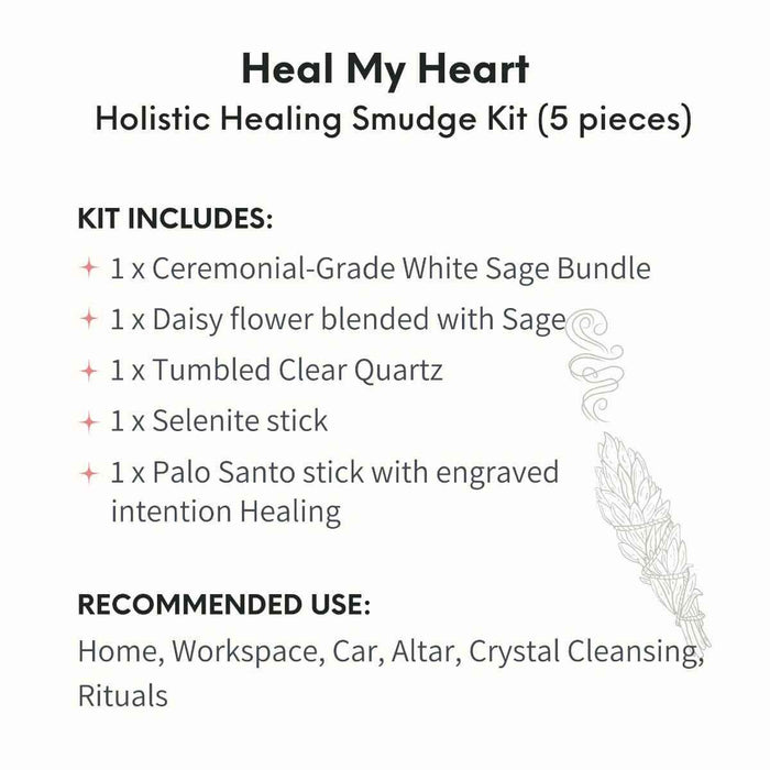 Heal My Heart - Holistic Healing Smudge Kit (5 pieces)