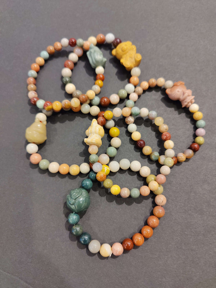 Jasper Multi-Color Bead Bracelet with Animal Charm - Smokin Resin Company