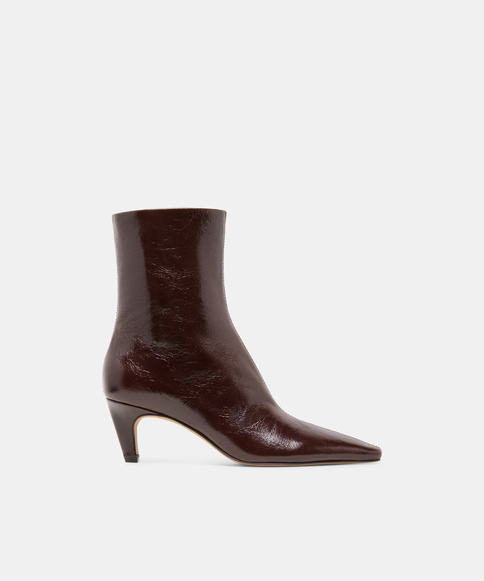 KARLIE Black Cherry Leather Pointed-Toe Kitten Heel Ankle Bootie | Dolce Vita