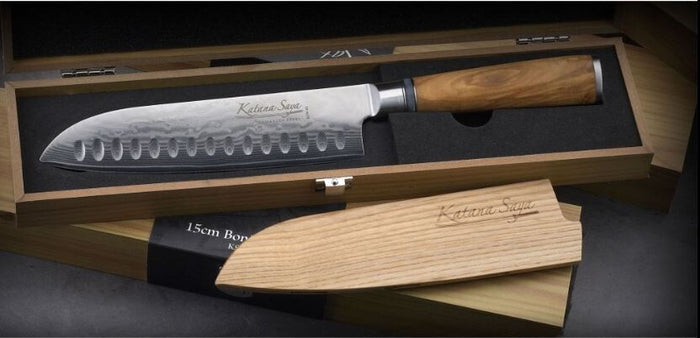 Katana Saya Olive Wood Handled Santoku Knife 18cm (Kso-02)