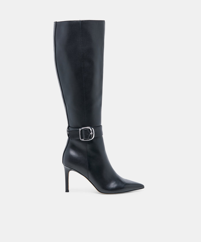 KINZY Black Leather Knee-High Boots | Dolce Vita