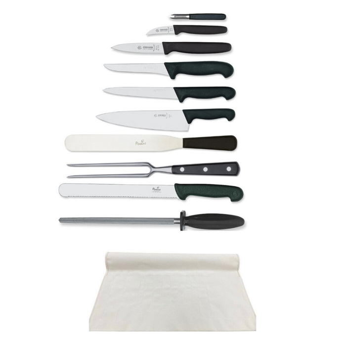 Knife Set Giesser Large With 25cm Cooks Knife In Cotton Wallet