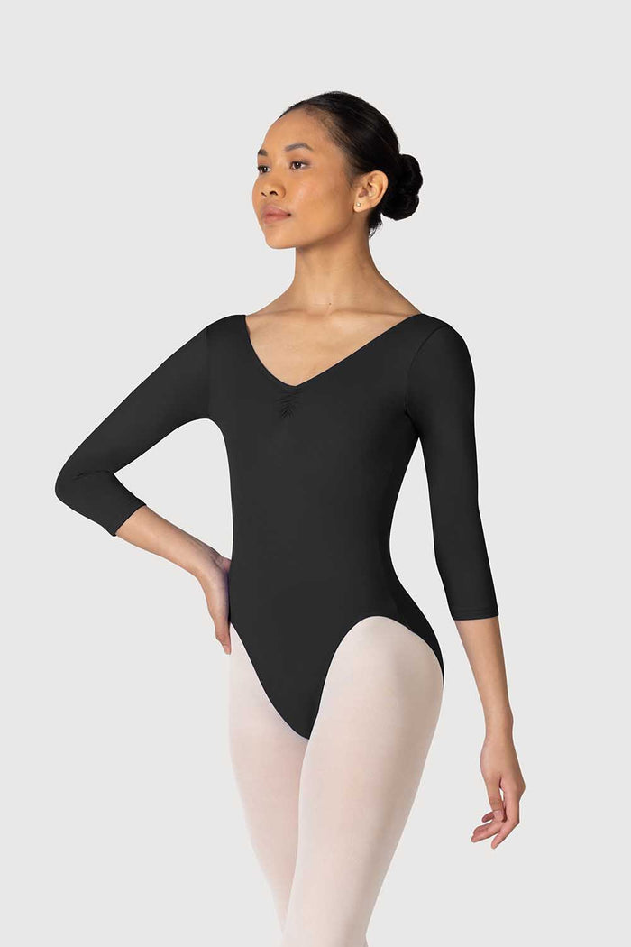 L3839LI - Bloch Microlux™ Nona Gathered Front & Back Womens ¾ Sleeve Leotard