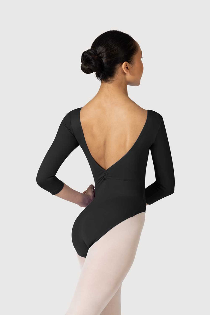 L3839LI - Bloch Microlux™ Nona Gathered Front & Back Womens ¾ Sleeve Leotard