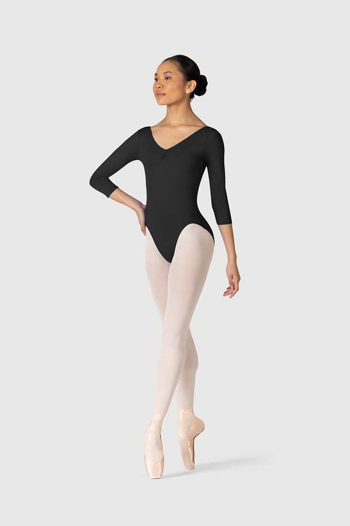 L3839LI - Bloch Microlux™ Nona Gathered Front & Back Womens ¾ Sleeve Leotard