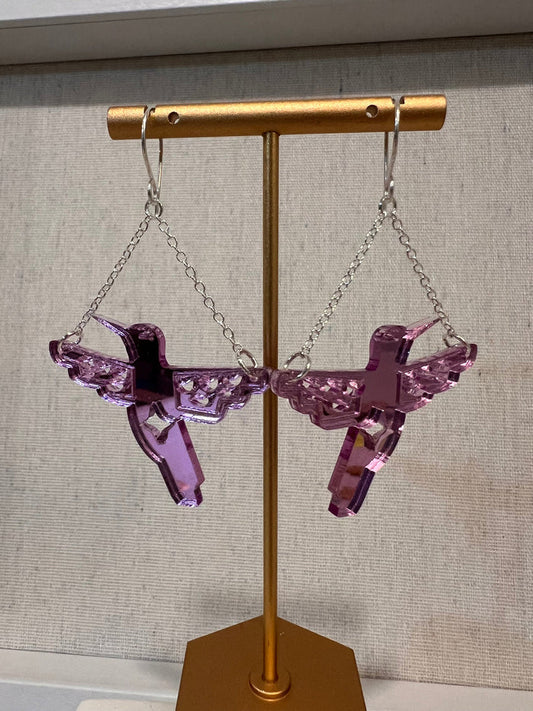 Lavender Hummingbird Earrings Made by Rykelle Kemp (comes in two sizes)
