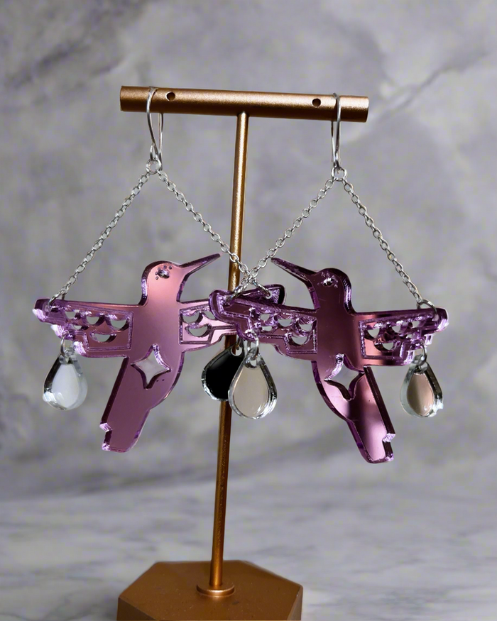 Lavender Hummingbird Earrings Made by Rykelle Kemp (comes in two sizes)