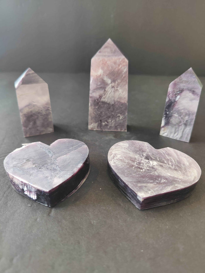 Lepidolite Tower & Heart Sculptures - Smokin Resin Company