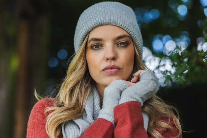 Light grey fleece lined hat