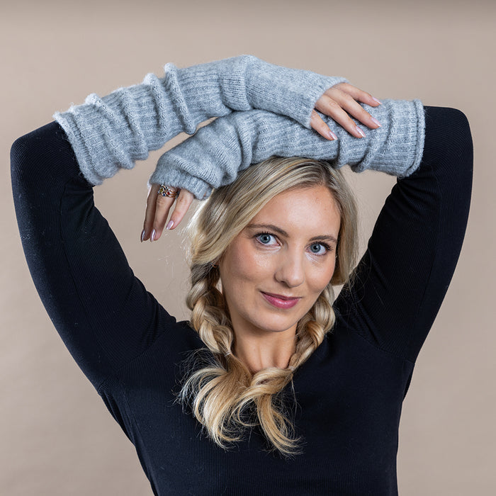 Long Grey Fingerless Gloves