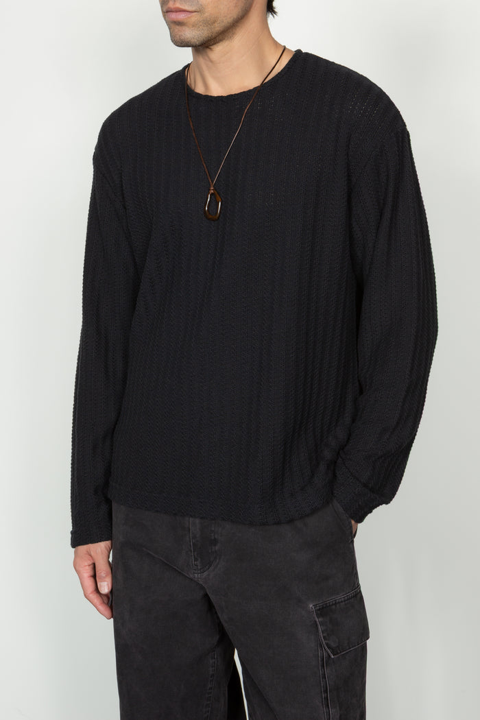 Long Sleeve Oversized Top - Black Sweater Knit