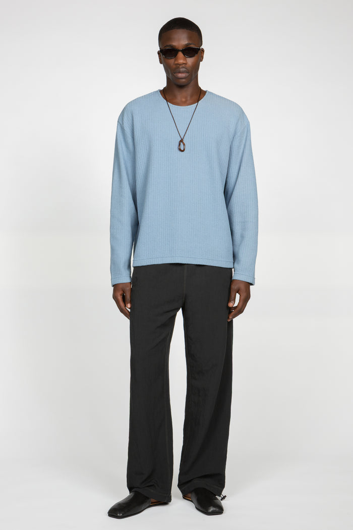 Long Sleeve Oversized Top - Cornflower Blue Crosshatch