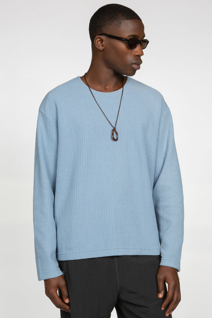 Long Sleeve Oversized Top - Cornflower Blue Crosshatch