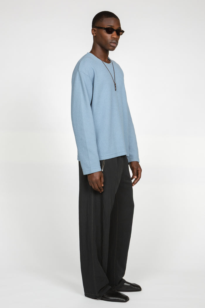 Long Sleeve Oversized Top - Cornflower Blue Crosshatch