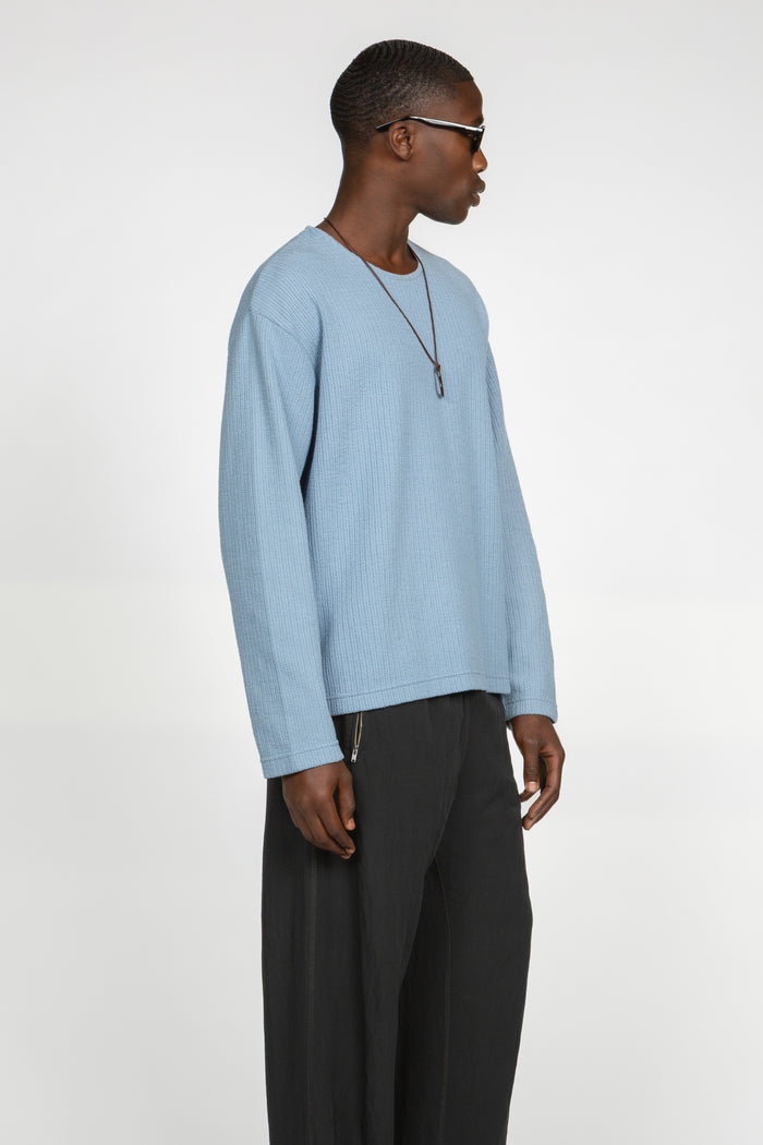 Long Sleeve Oversized Top - Cornflower Blue Crosshatch