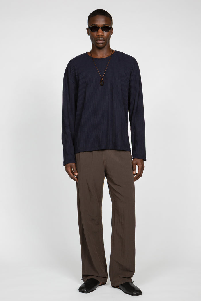 Long Sleeve Oversized Top - Navy Waffle Knit