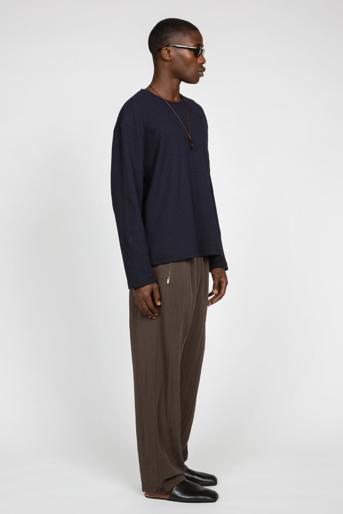 Long Sleeve Oversized Top - Navy Waffle Knit