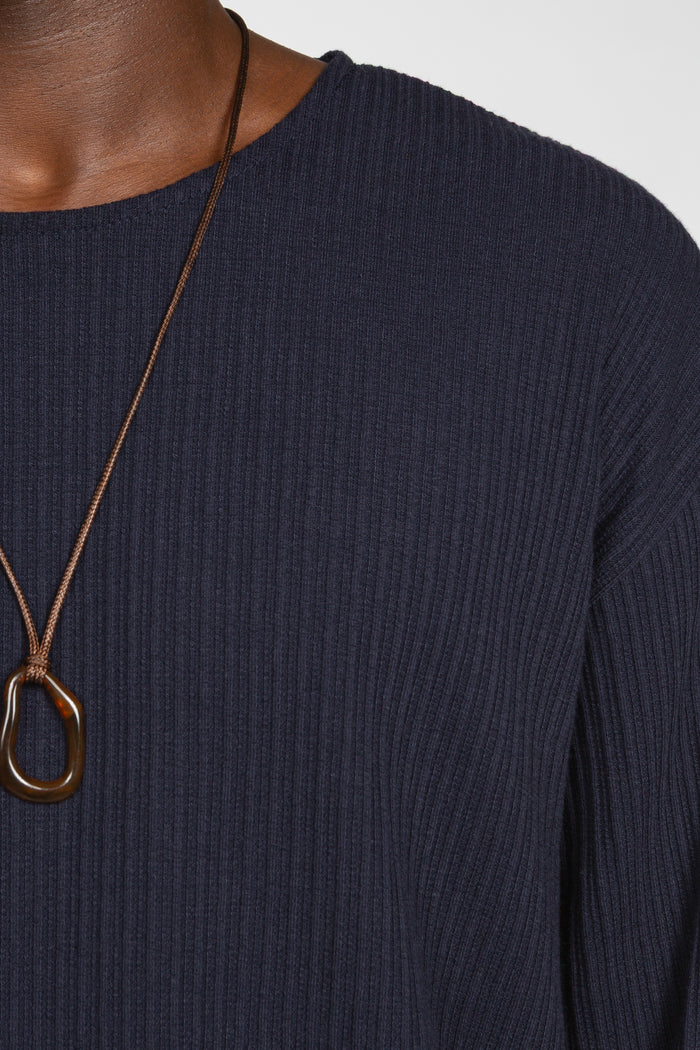 Long Sleeve Oversized Top - Navy Waffle Knit