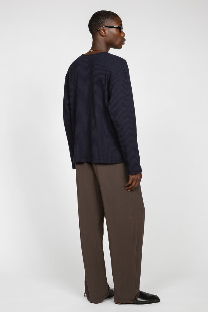 Long Sleeve Oversized Top - Navy Waffle Knit