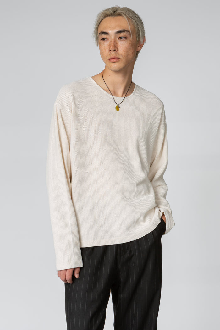 Long Sleeve Oversized Top - Parchment Open Stitch