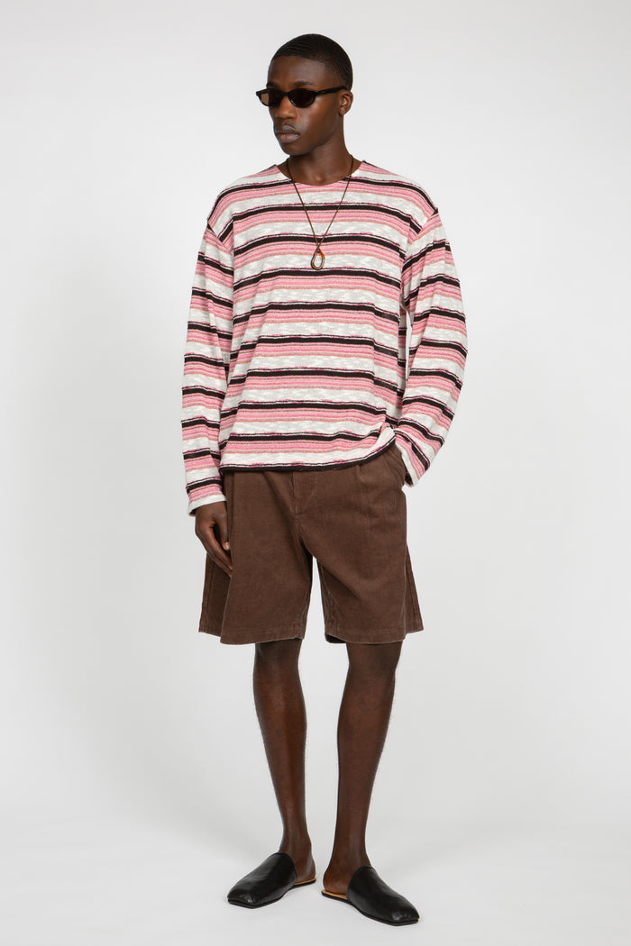 Long Sleeve Oversized Top - Pink Multi Stripe
