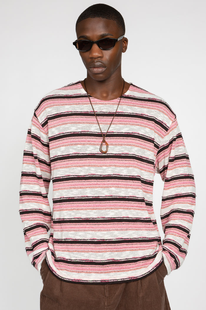 Long Sleeve Oversized Top - Pink Multi Stripe