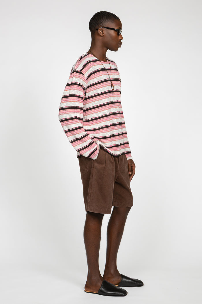 Long Sleeve Oversized Top - Pink Multi Stripe