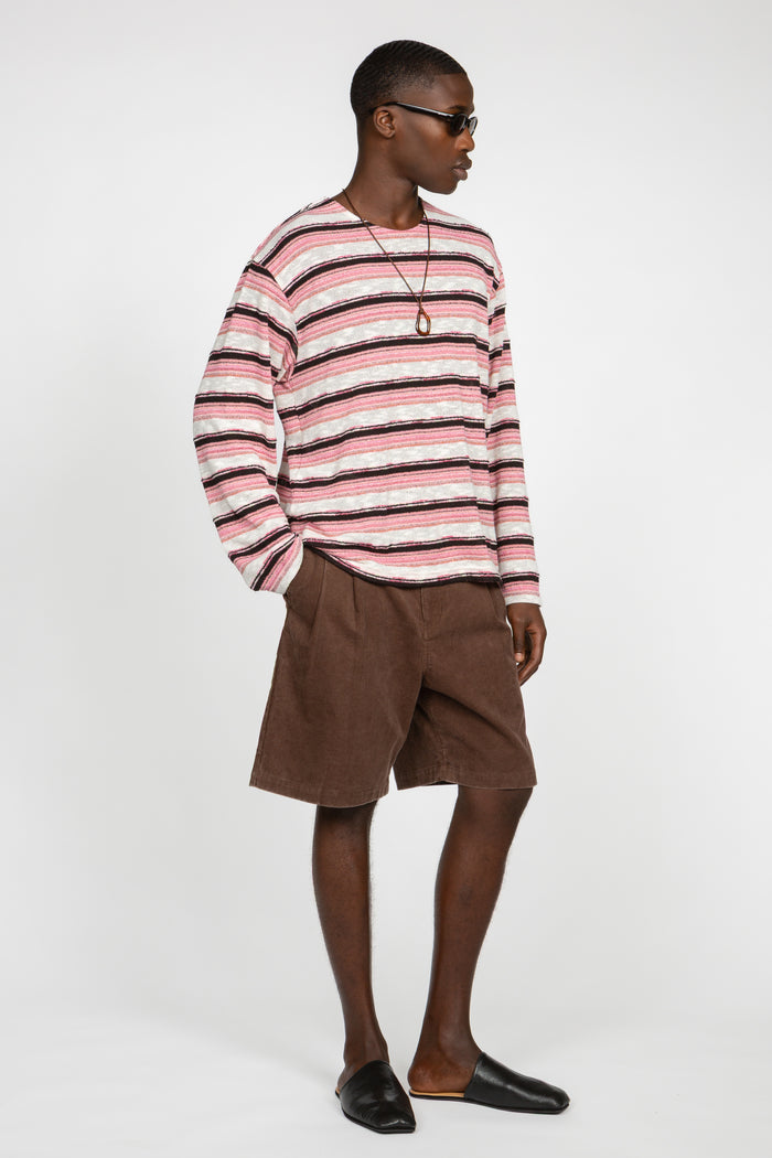 Long Sleeve Oversized Top - Pink Multi Stripe