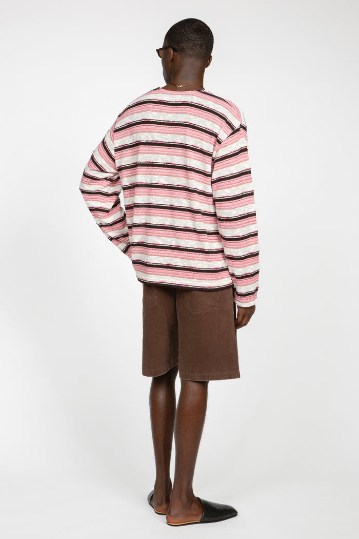 Long Sleeve Oversized Top - Pink Multi Stripe