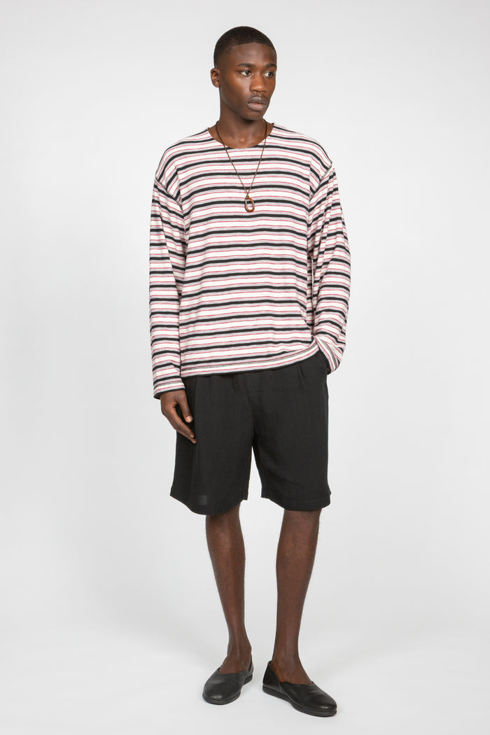Long Sleeve Oversized Top - White / Black / Red Stripe