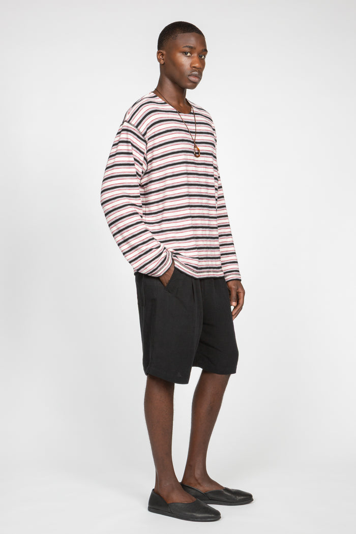 Long Sleeve Oversized Top - White / Black / Red Stripe