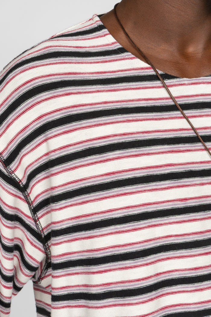 Long Sleeve Oversized Top - White / Black / Red Stripe