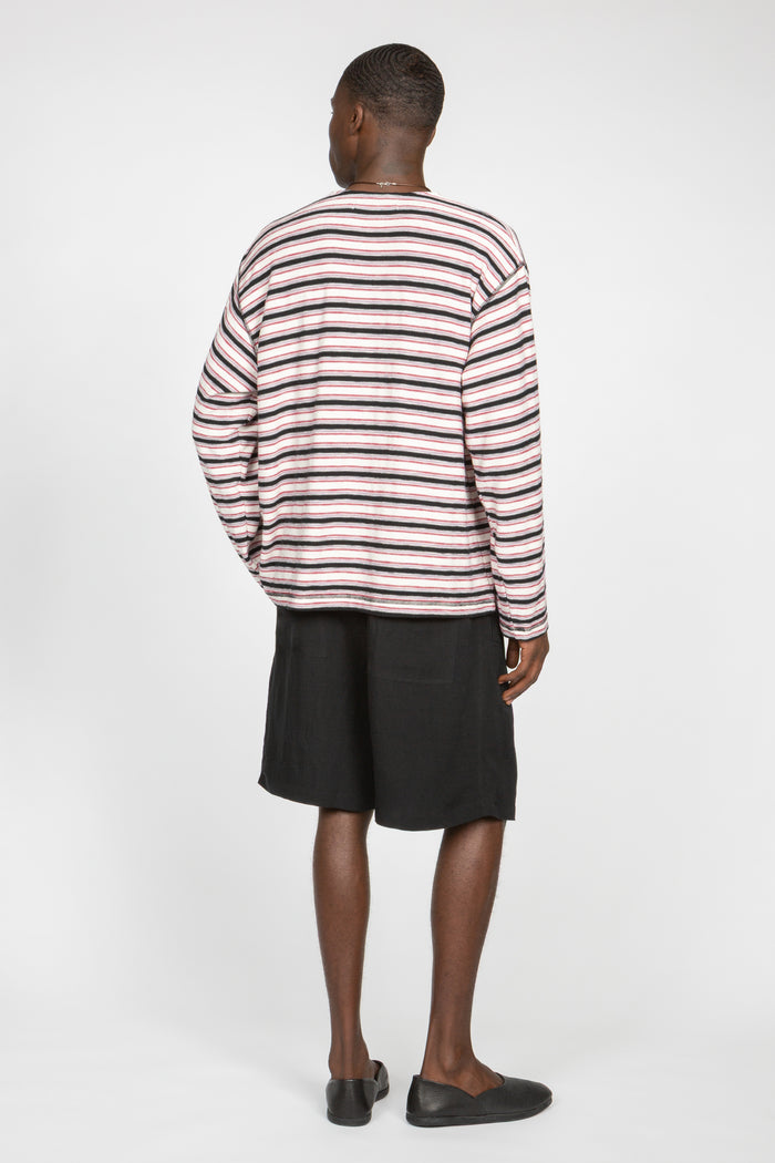 Long Sleeve Oversized Top - White / Black / Red Stripe